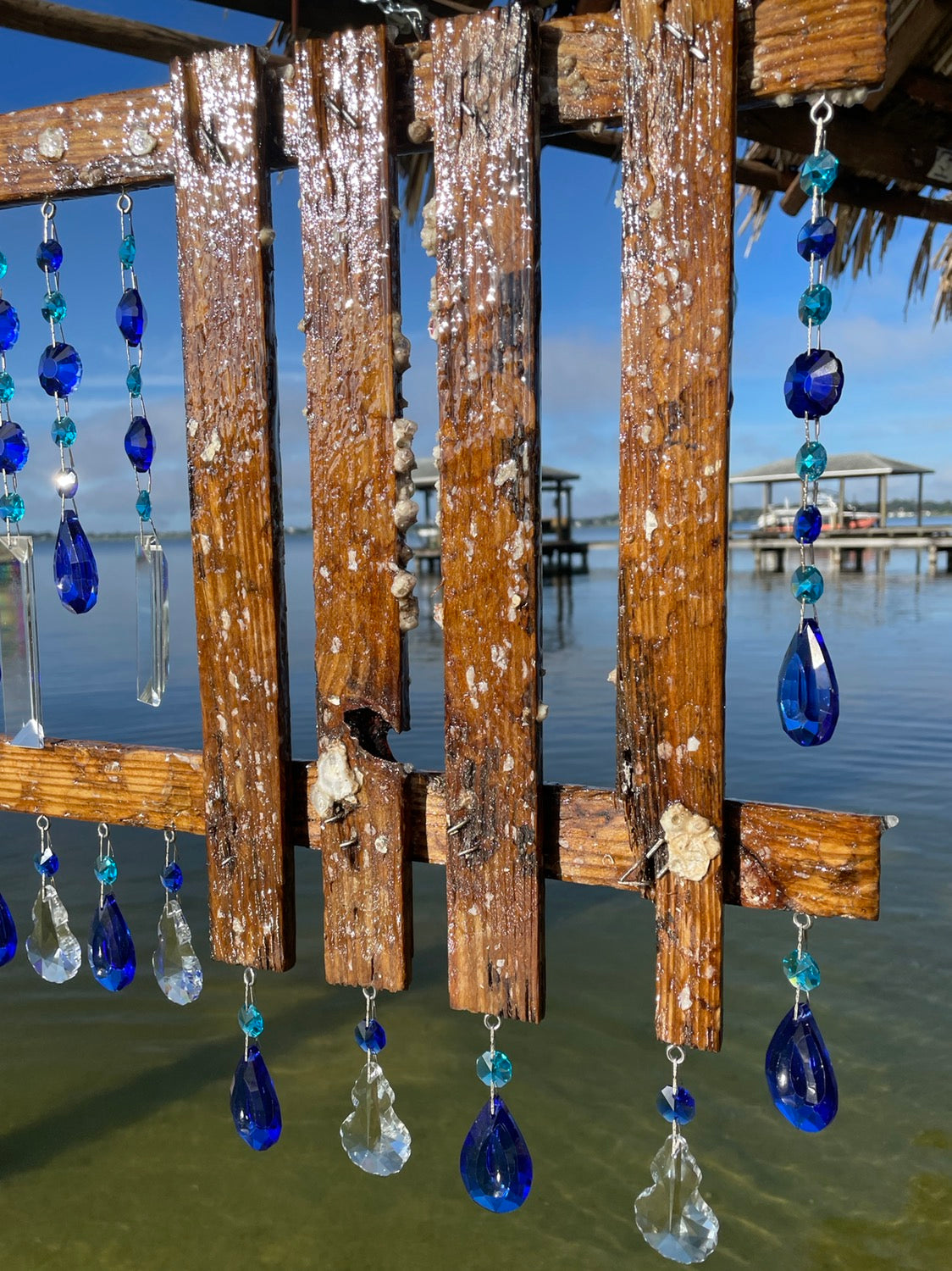 lobster trap wind-chime sun-catcher dazzling driftwood handmade art