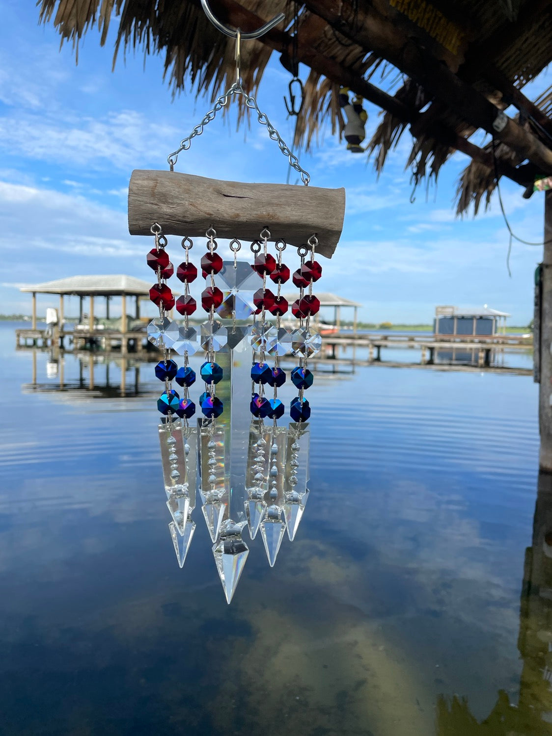 patriotic USA handmade wind chime dazzling driftwood art