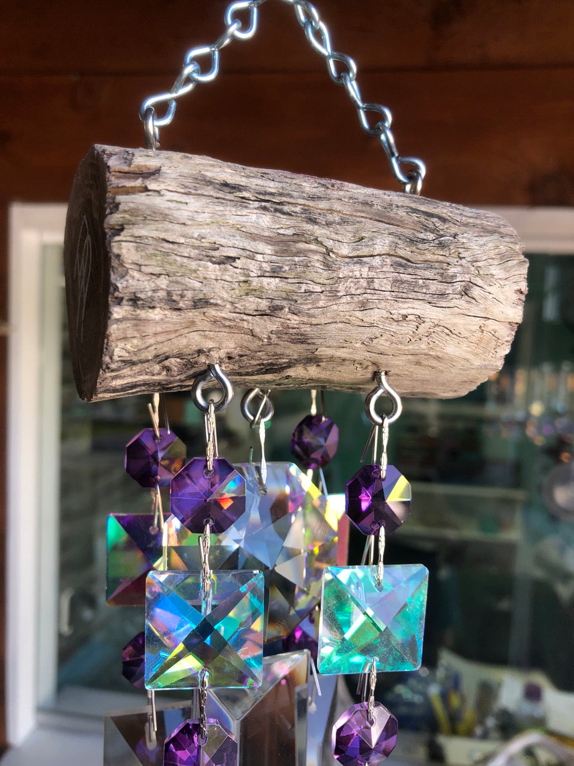 Dazzling driftwood handmade wind chime sun catchers