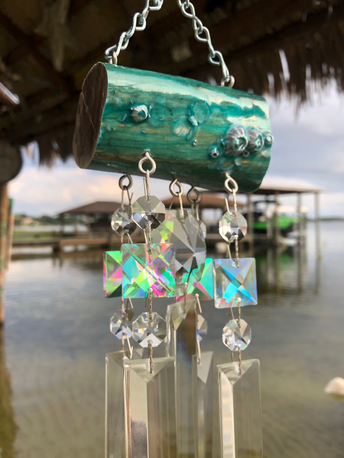 epoxy resin driftwood and barnacles wind-chime hand made art dazzling driftwood