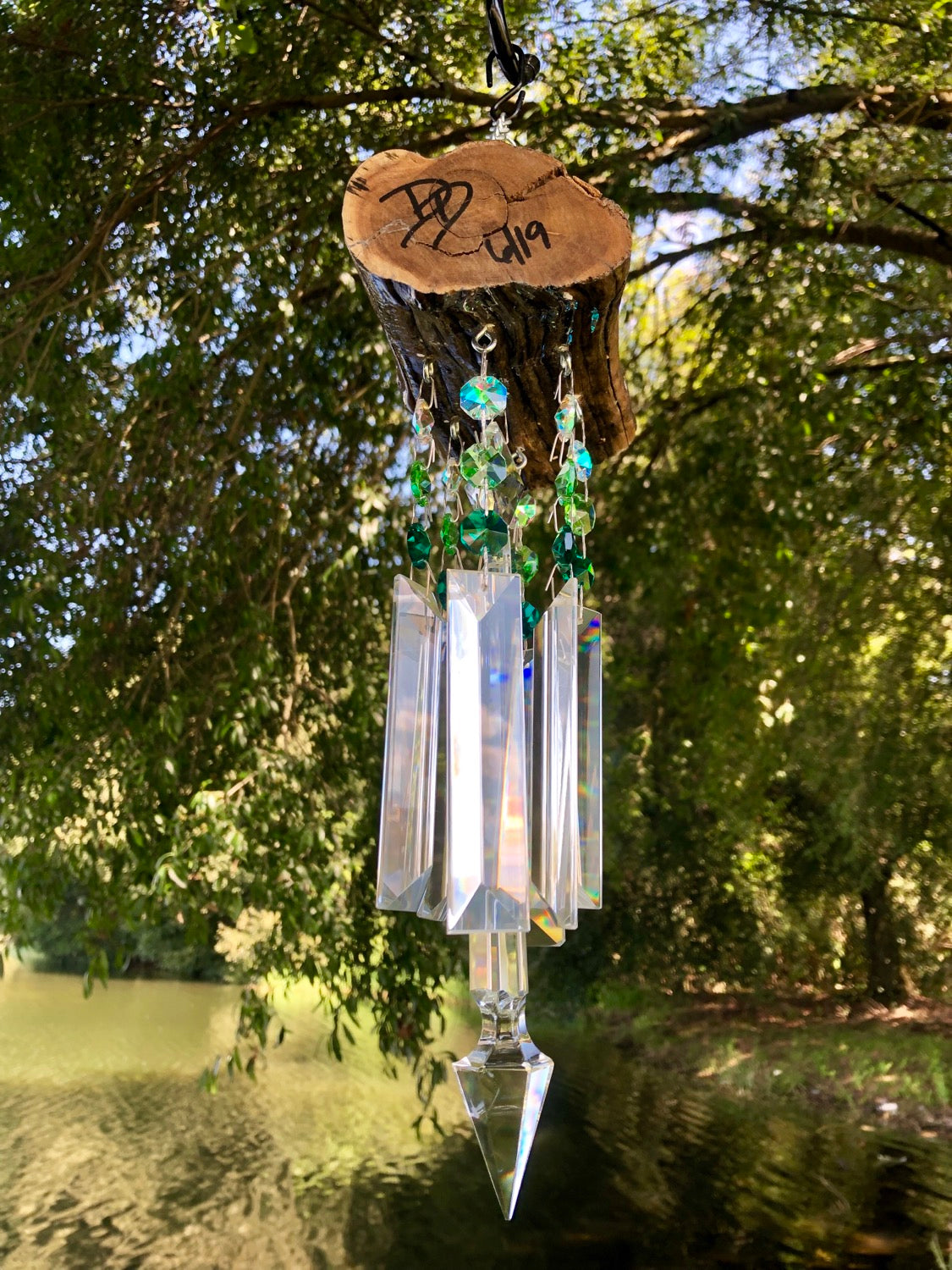 dazzling driftwood wind-chime chandelier crystal handmade-art