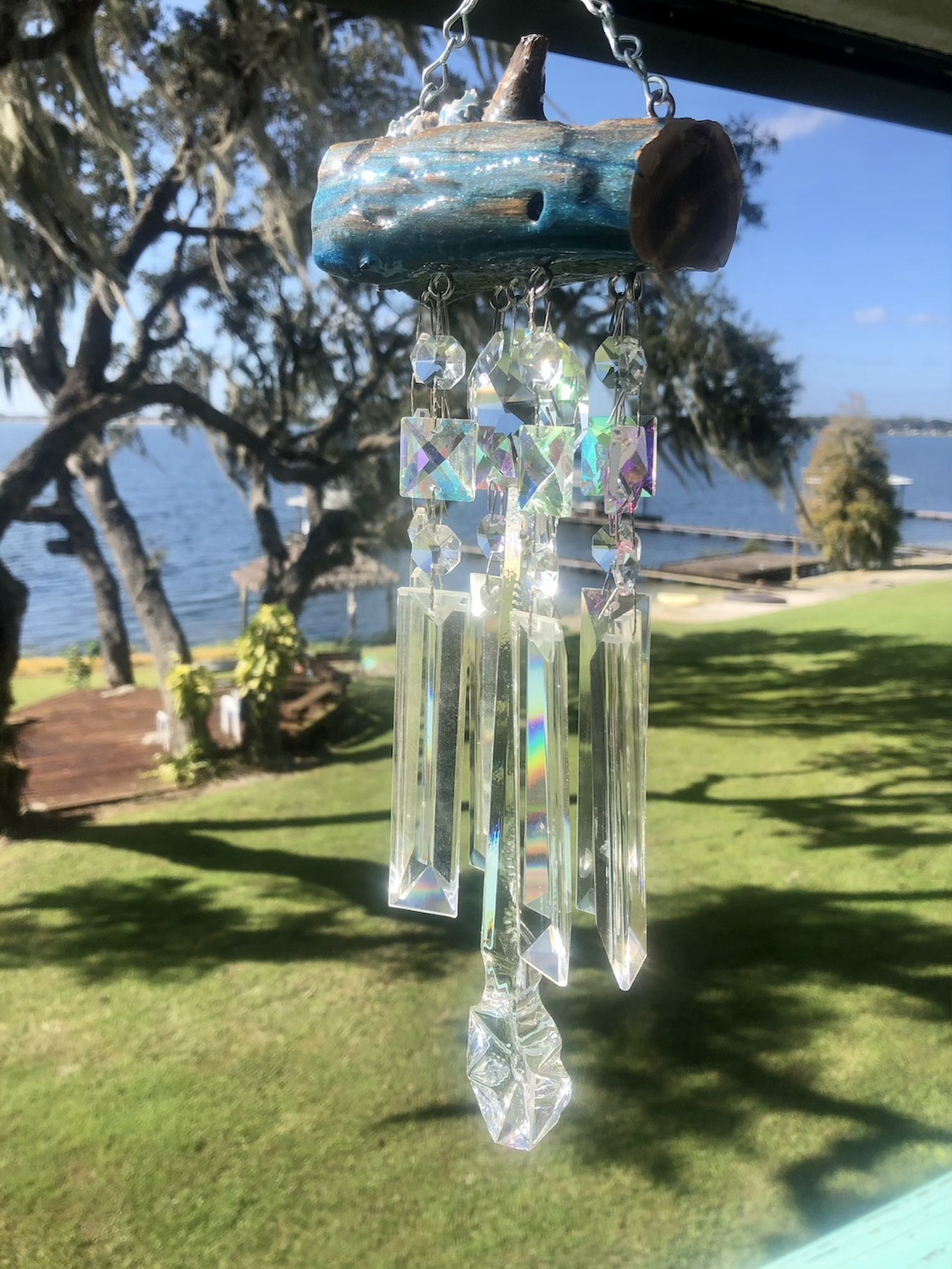 dazzling driftwood epoxy resin chandelier crystal wind-chime sun-catcher unique gifts