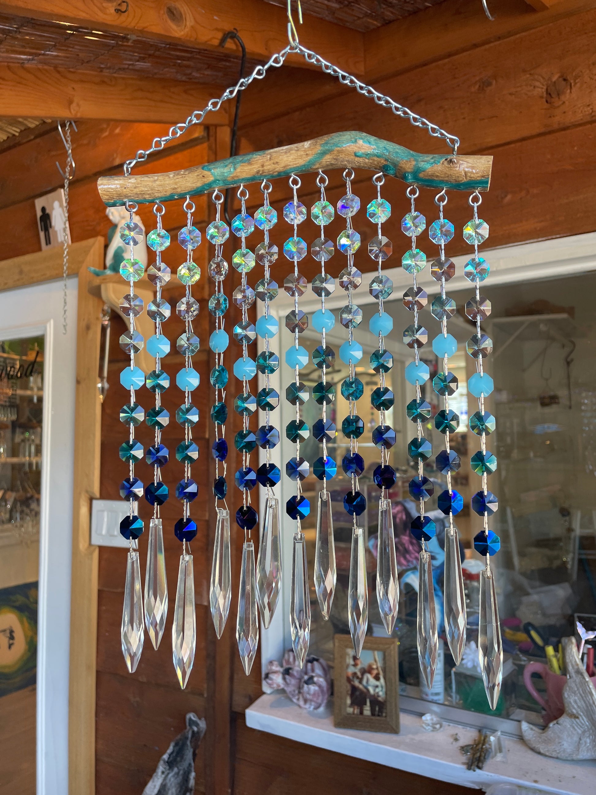 epoxy resin dazzling driftwood sun-catcher chandelier crystal hand made art unique gifts