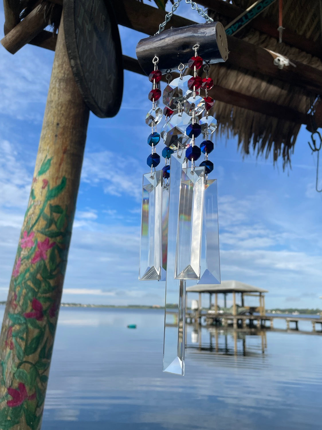 dazzling driftwood wind-chime patriotic chandelier crystals unique gits handmade