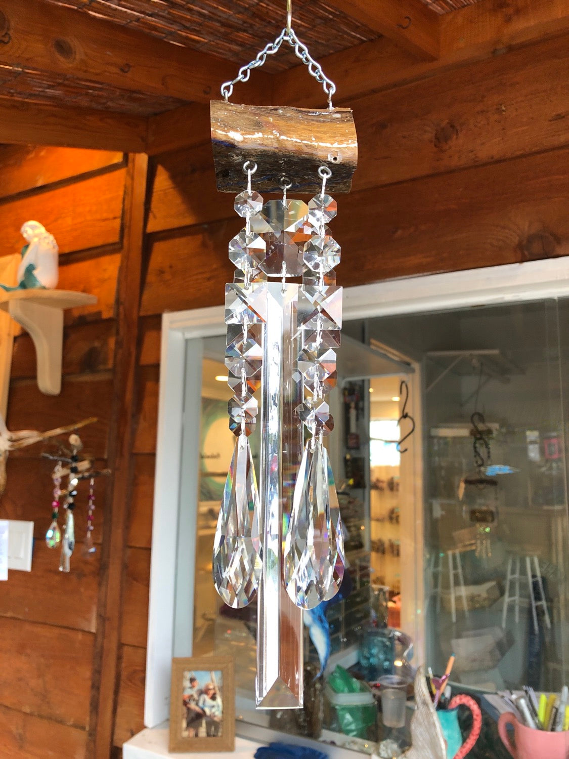 glistening epoxy resin driftwood wind-chime handmade art chandelier crystals
