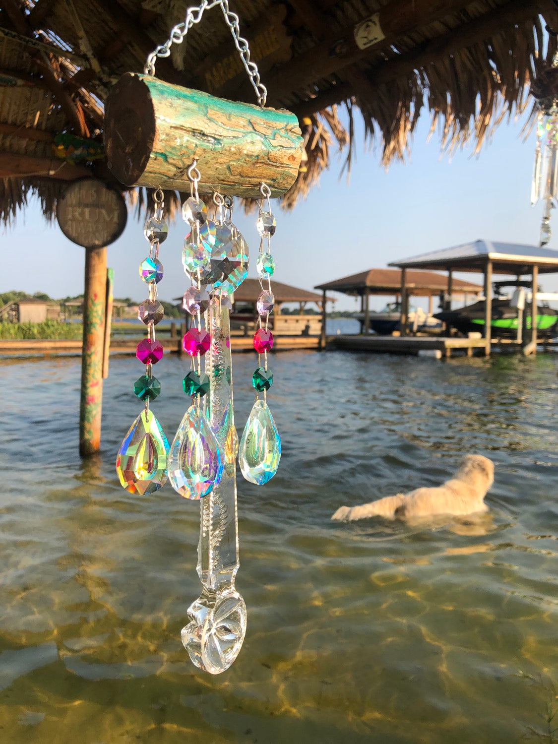 dazzling driftwood wind-chime chandelier crystal sun-catching handmade art unique gifts
