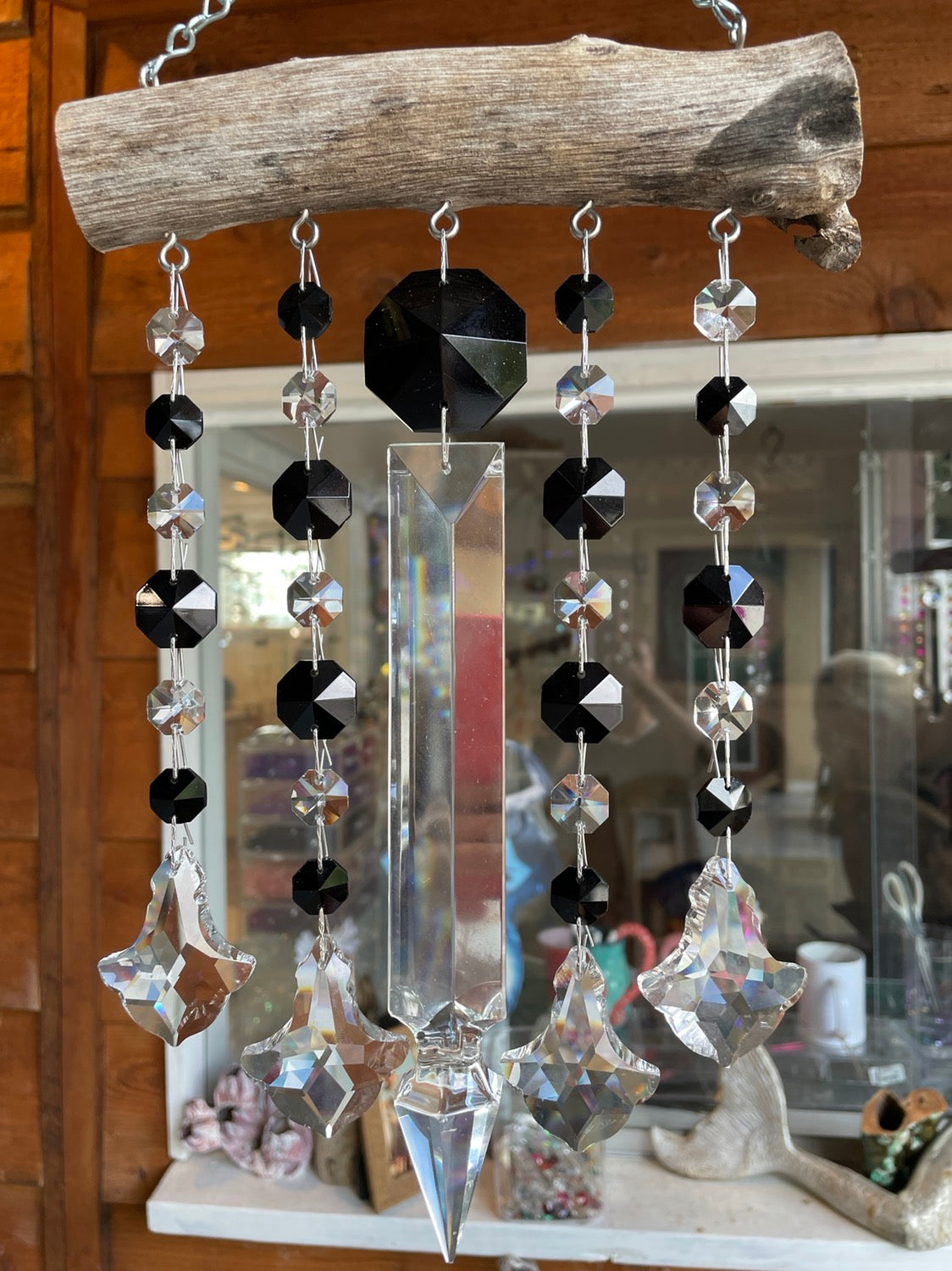Dazzling Driftwood handmade black wind chime sun catcher