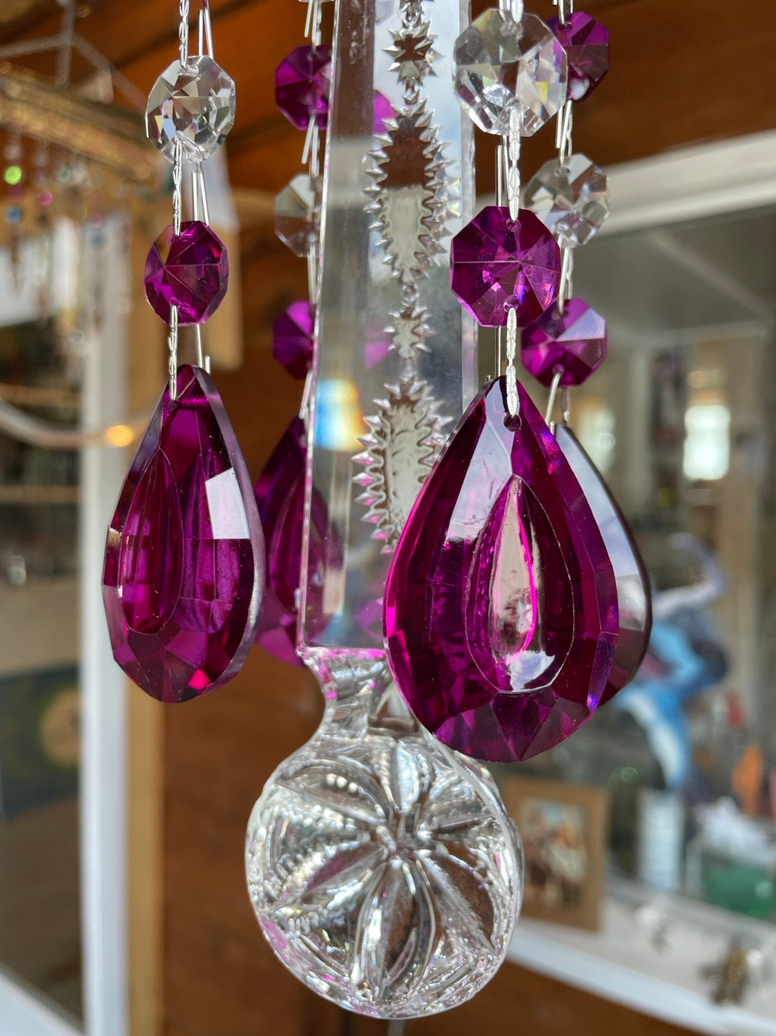 Dazzling Driftwood handmade wind chime sun catcher chandelier crystals
