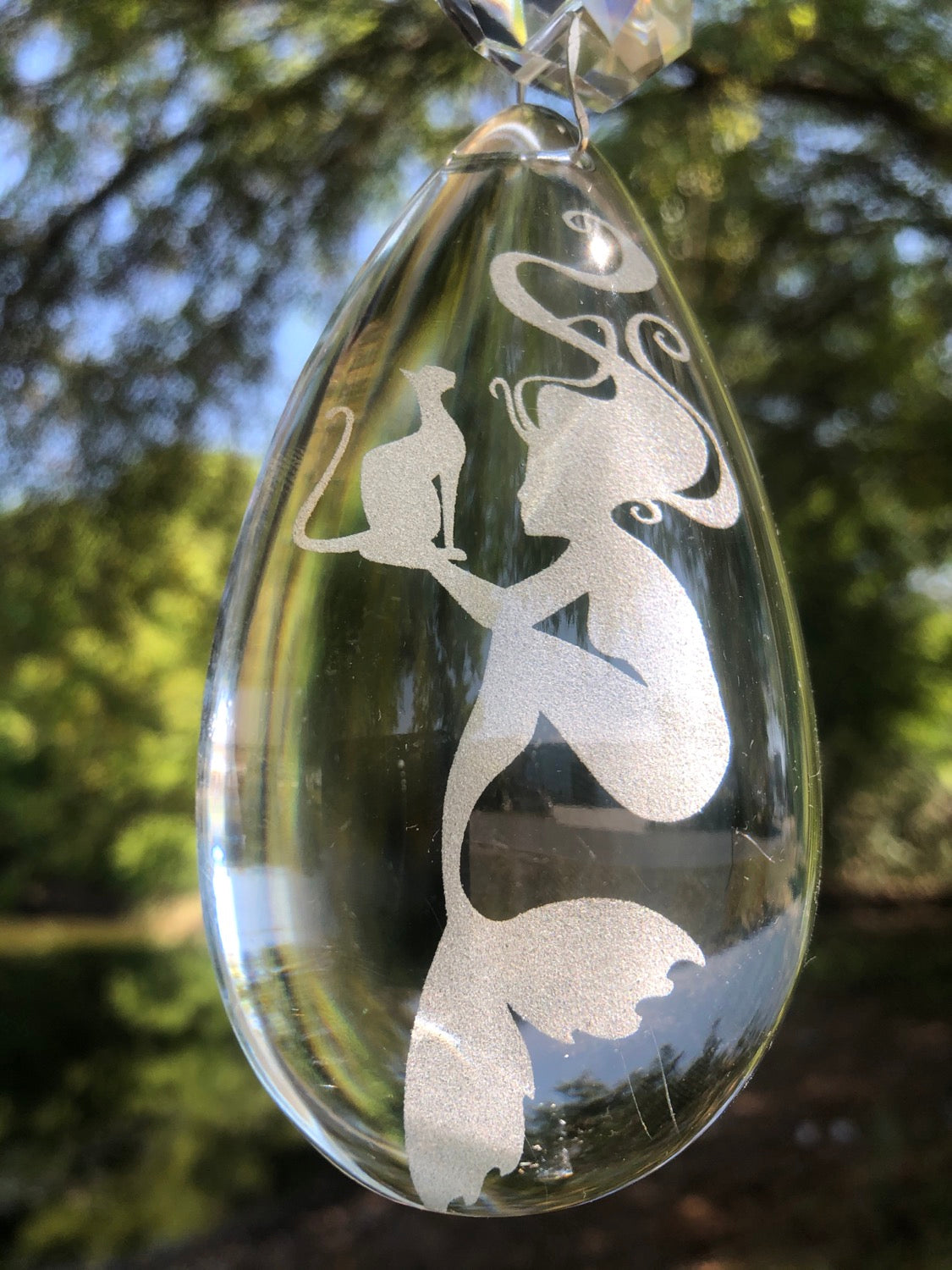 mermaid kitty chandelier crystal etching