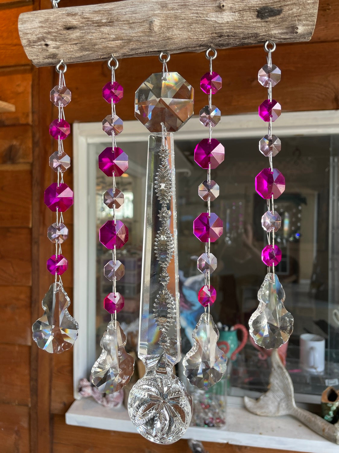 Dazzling Driftwood handmade pink wind chime sun catcher Auburndale Florida