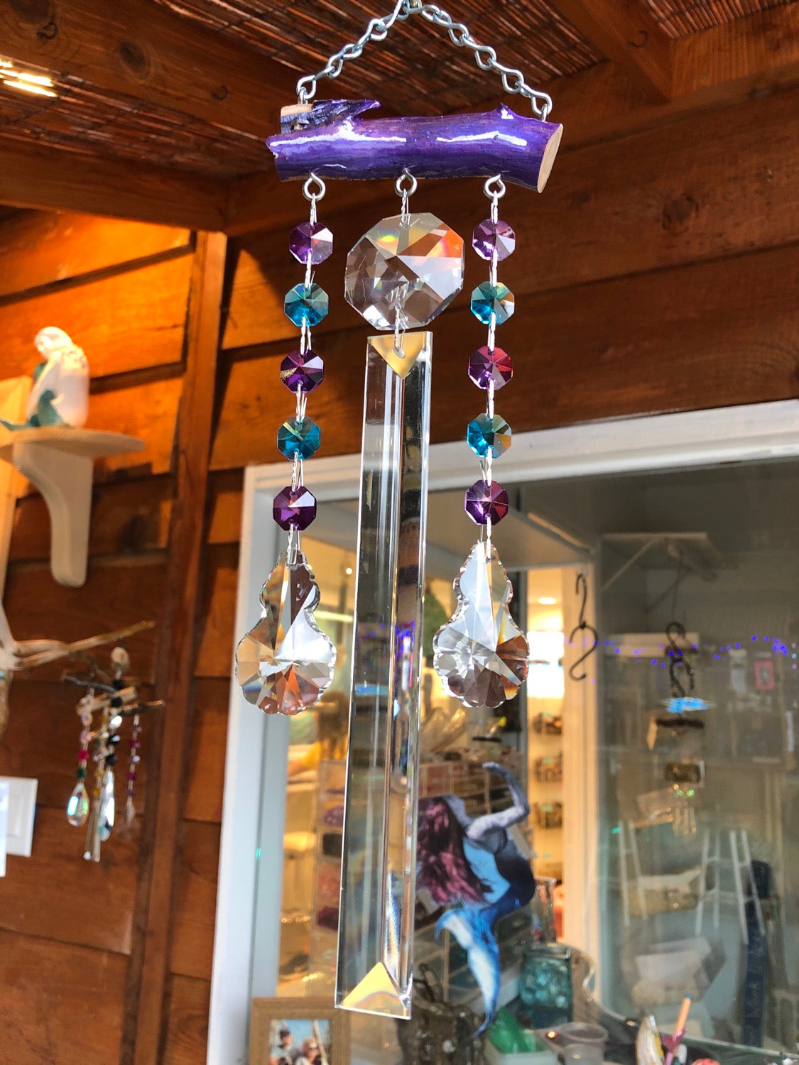 blue and purple chandelier crystal windchime suncatcher by Dazzling Driftwood