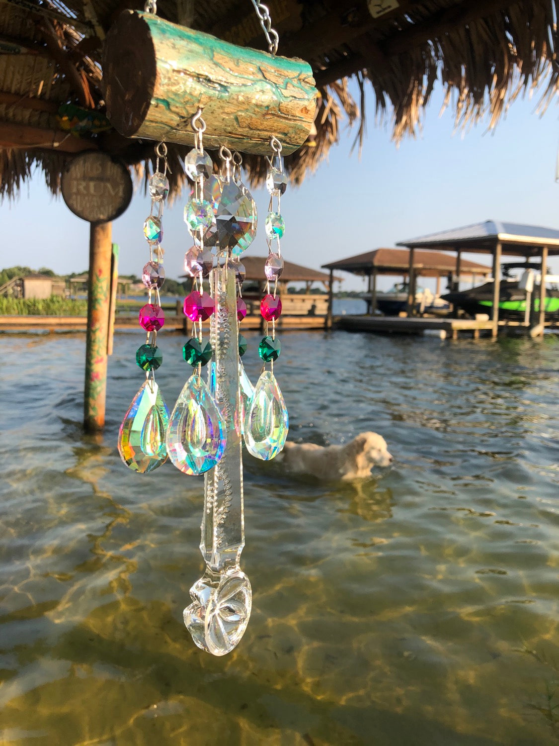 wind-chime sun-catchers chandelier crystal dazzling driftwood