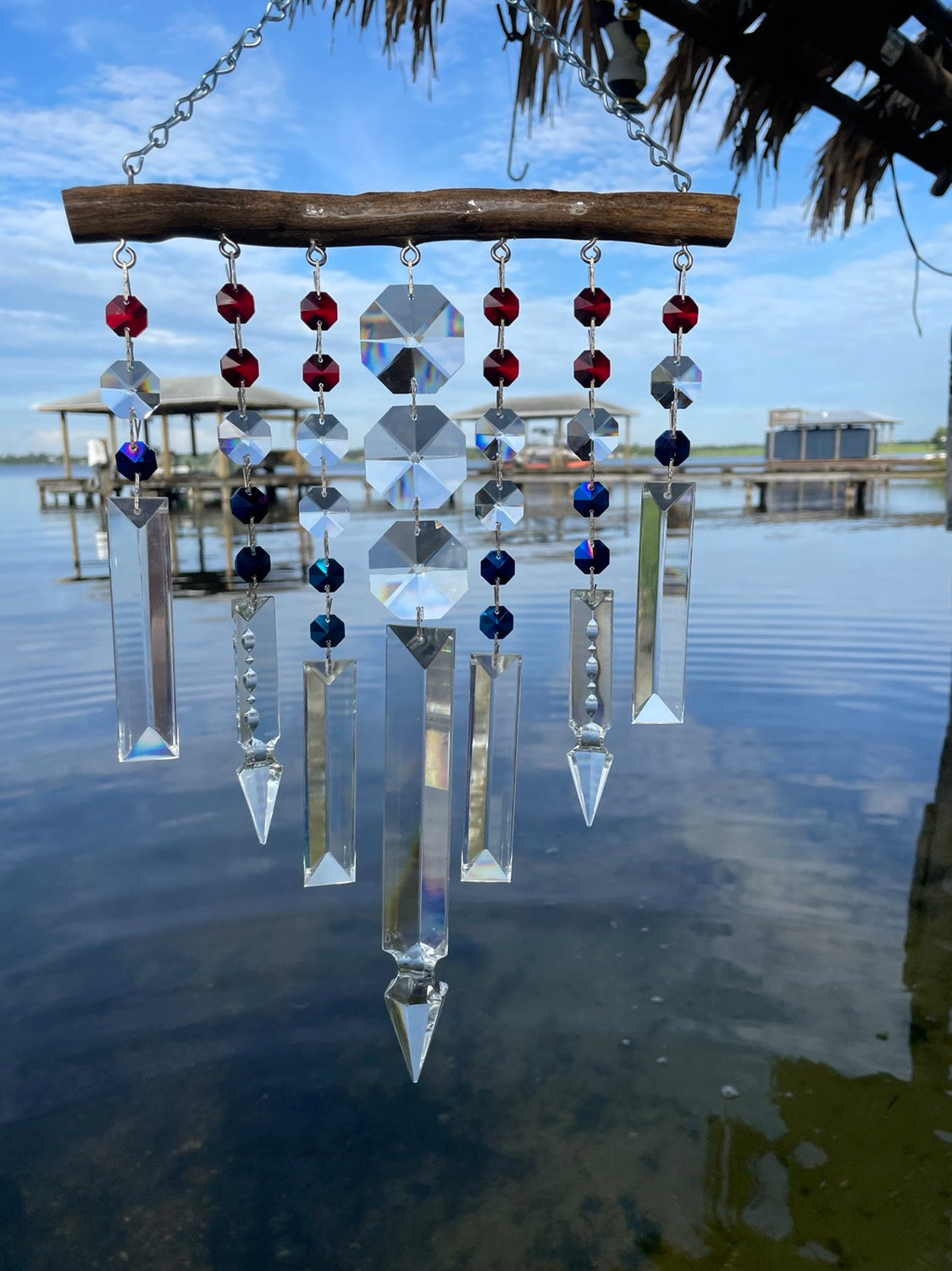 driftwood chandelier crystals patriotic unique gifts handmade art dazzling driftwood