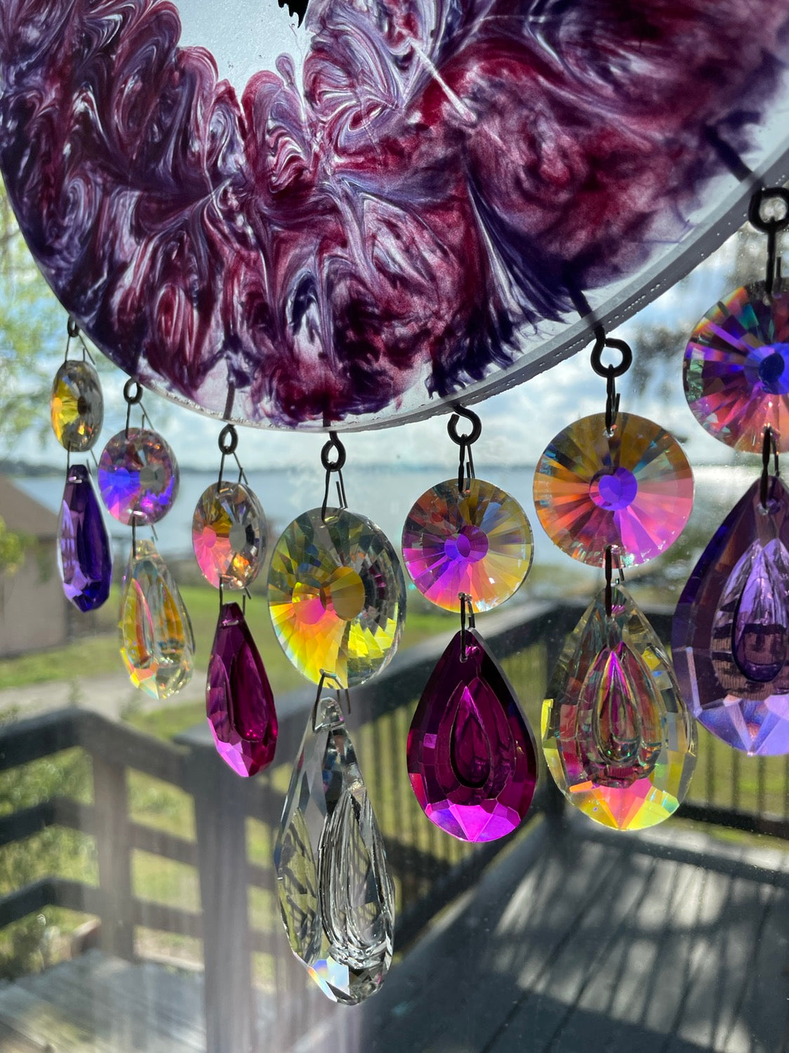 epoxy-resin mermaid disk with chandelier crystals