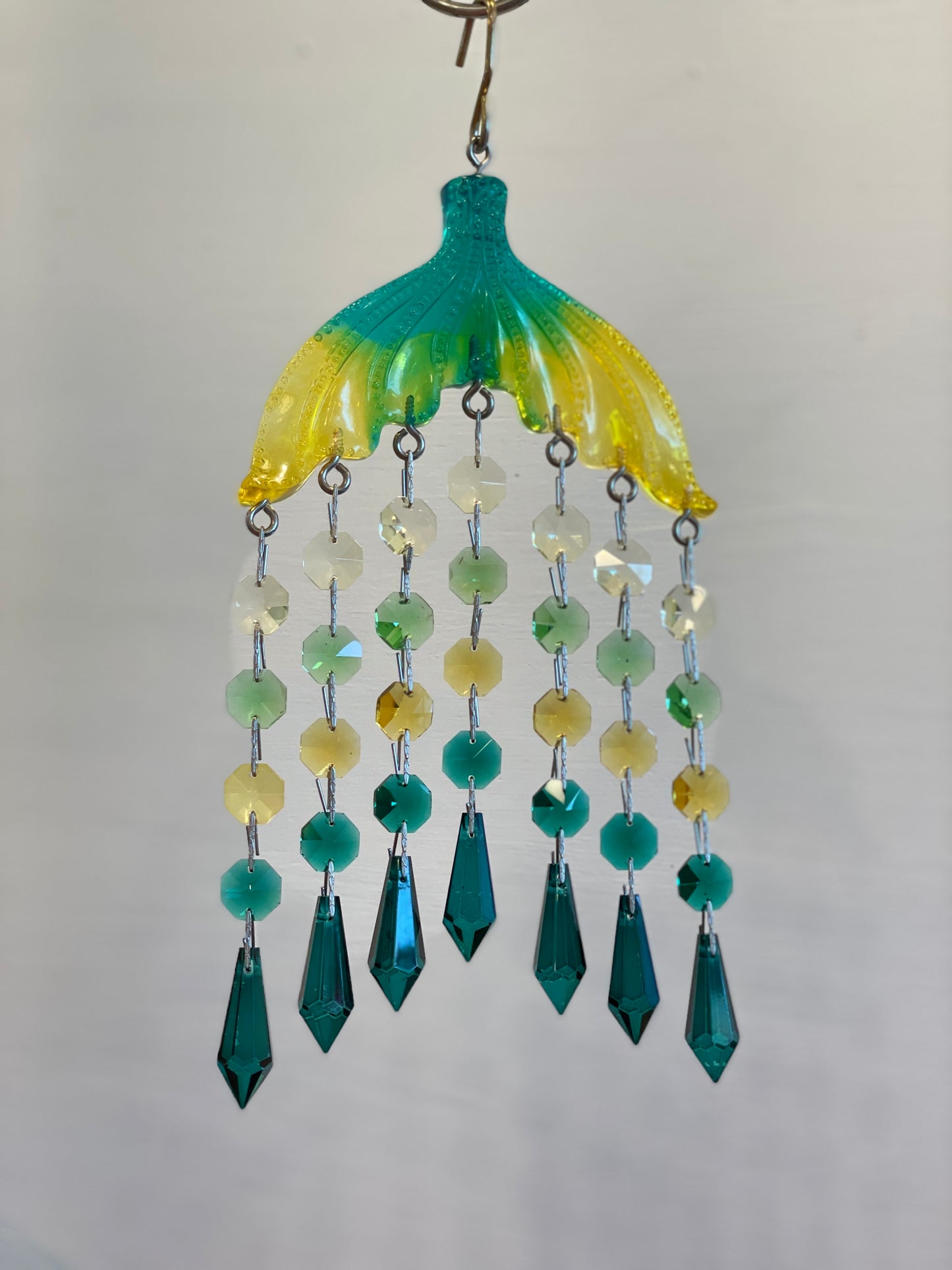 Handmade suncatcher epoxy resin crystal chandelier prisms yellow teal