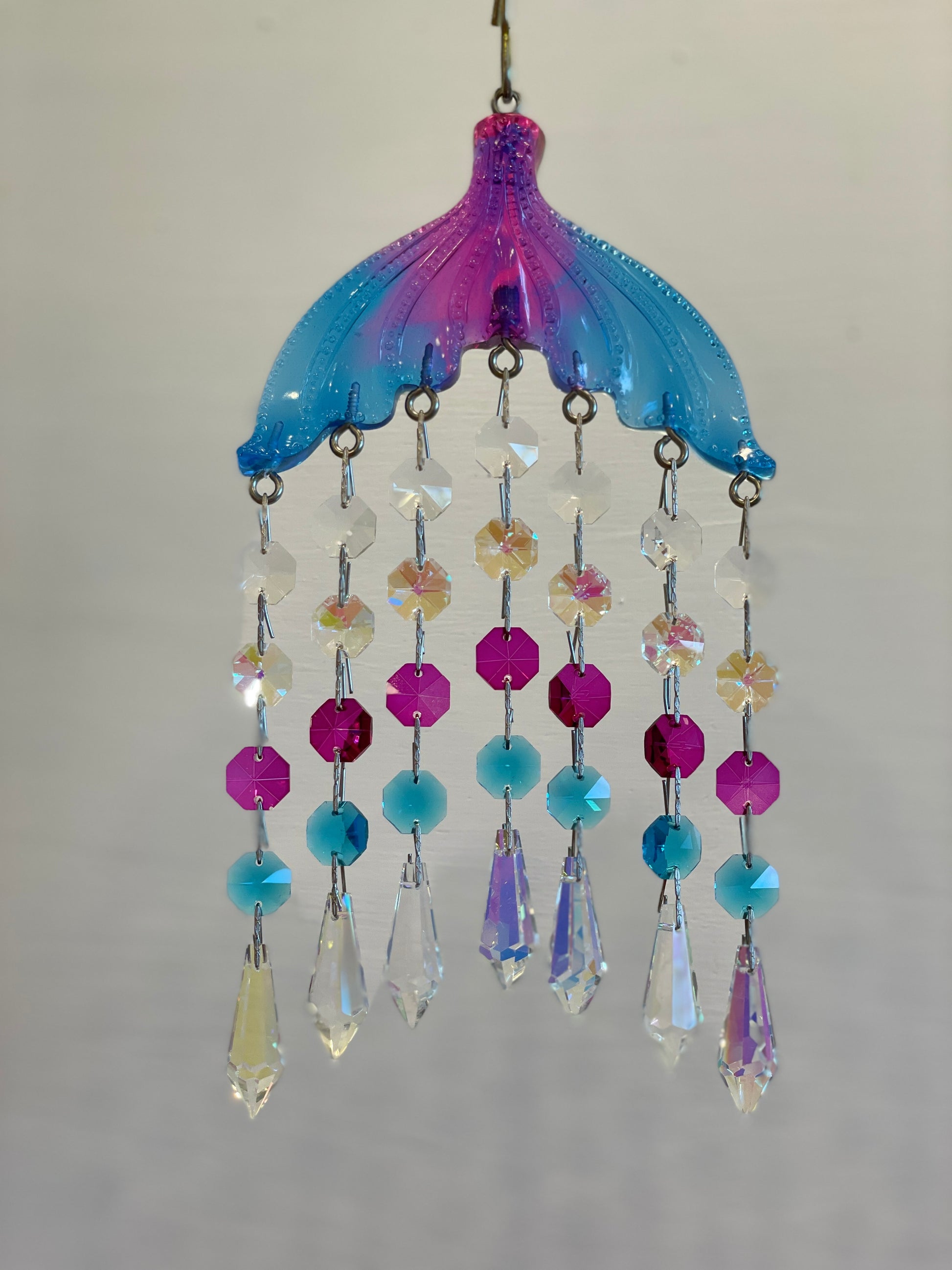 Handmade suncatcher epoxy resin crystal chandelier prisms pink blue