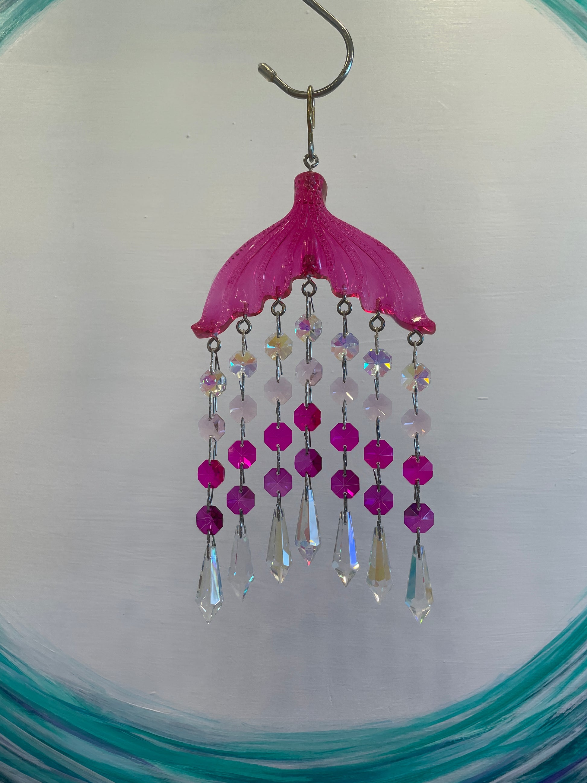 Pink epoxy resin mermaid tail suncatcher