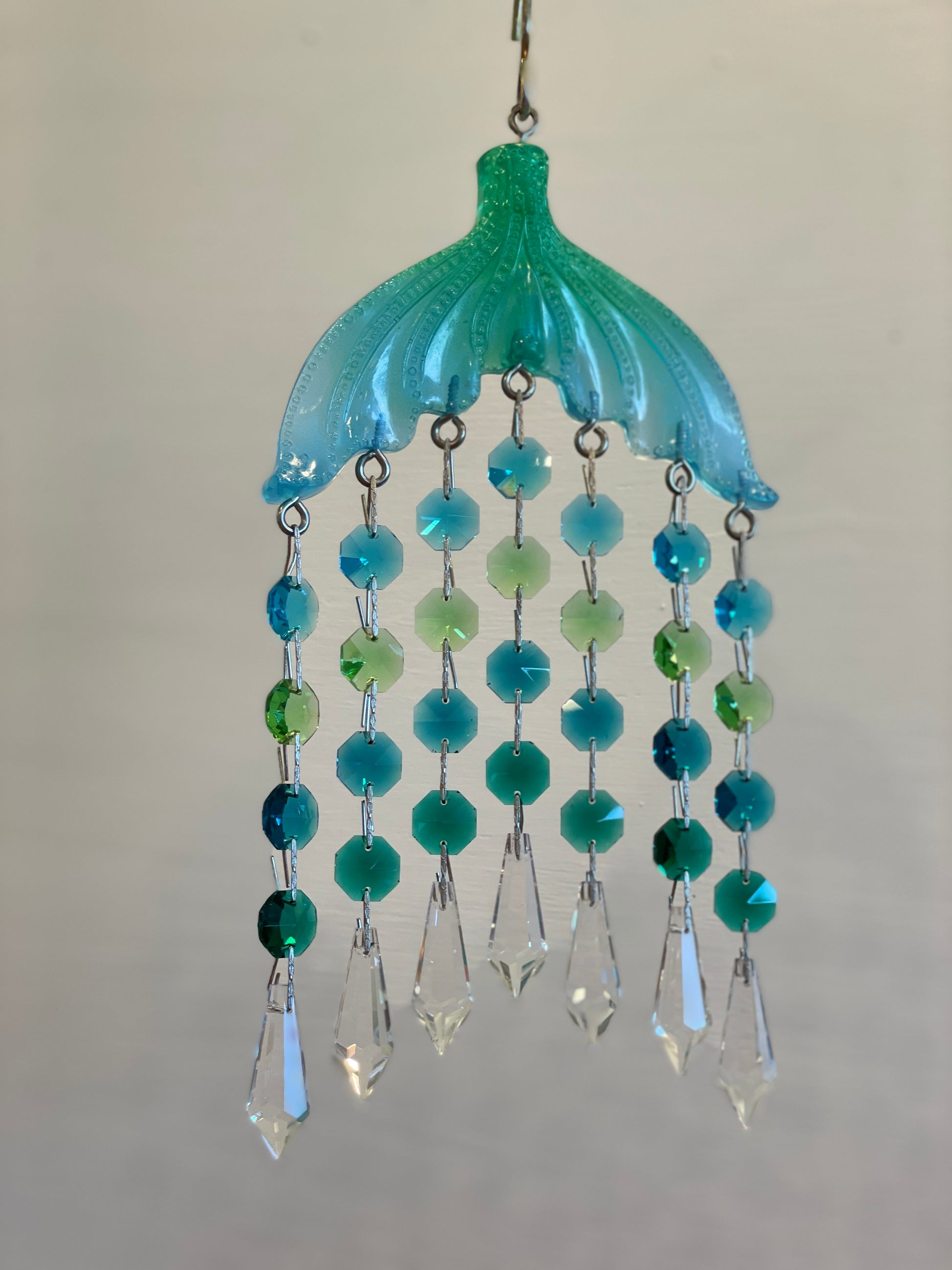 Handmade suncatcher epoxy resin crystal chandelier prisms green blue
