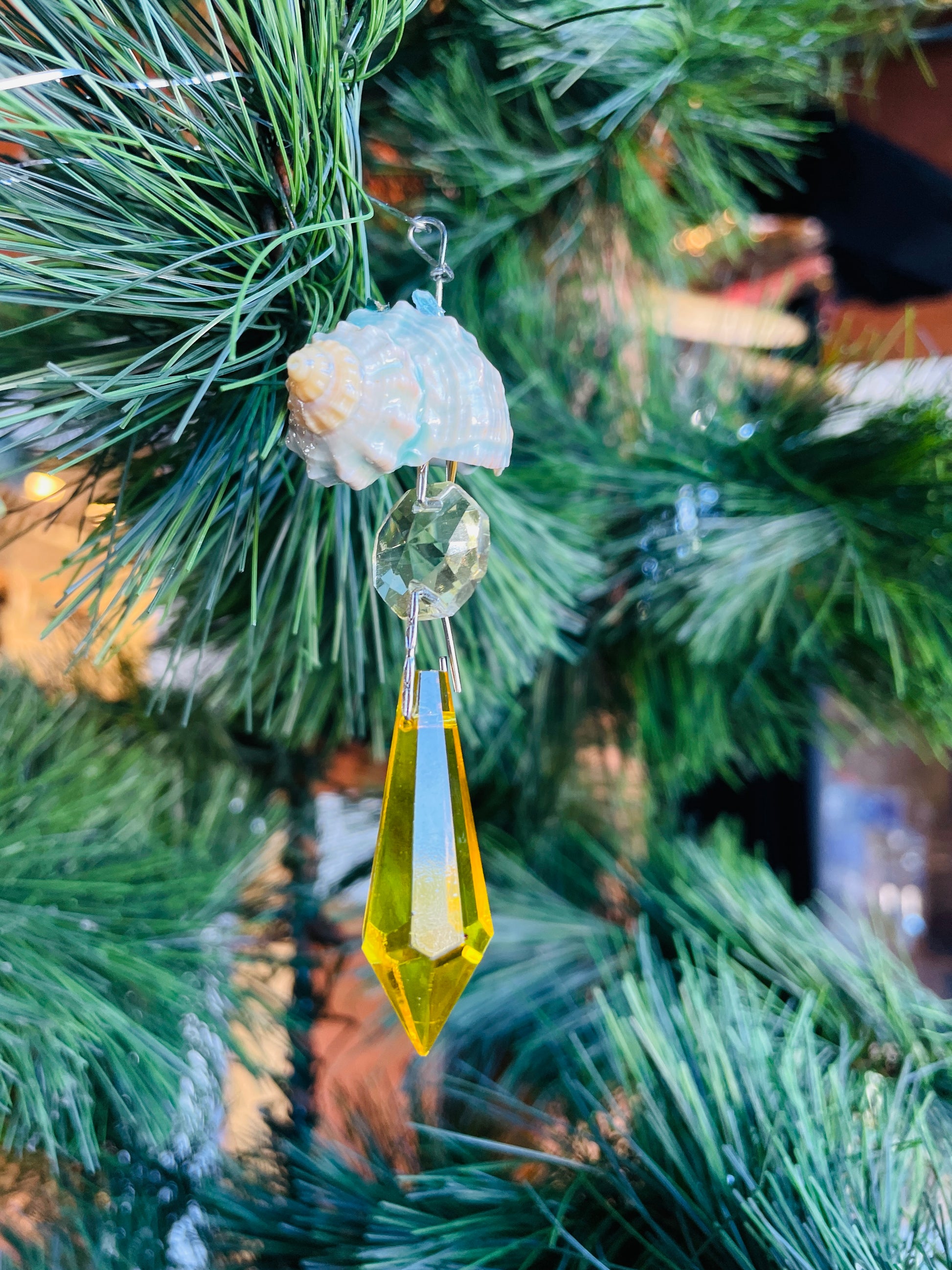 Seashell and yellow chandelier crystal Christmas ornament 