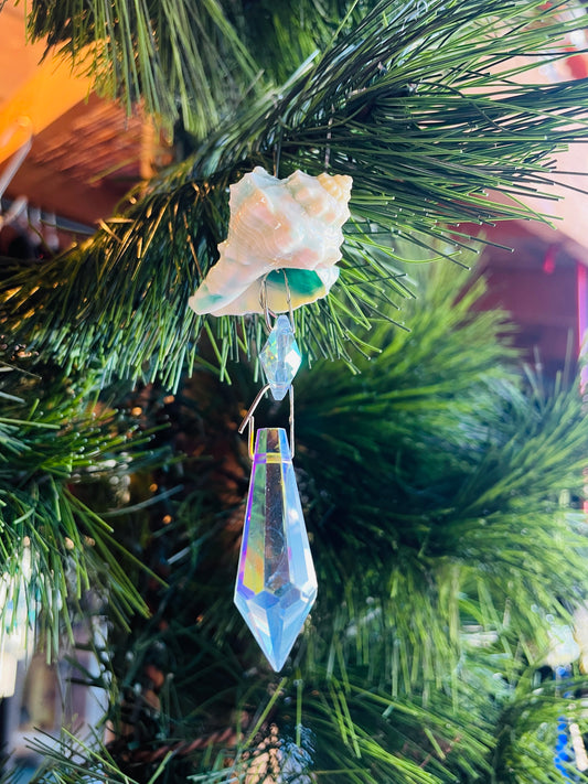 Seashell and Crystal Christmas Ornament 