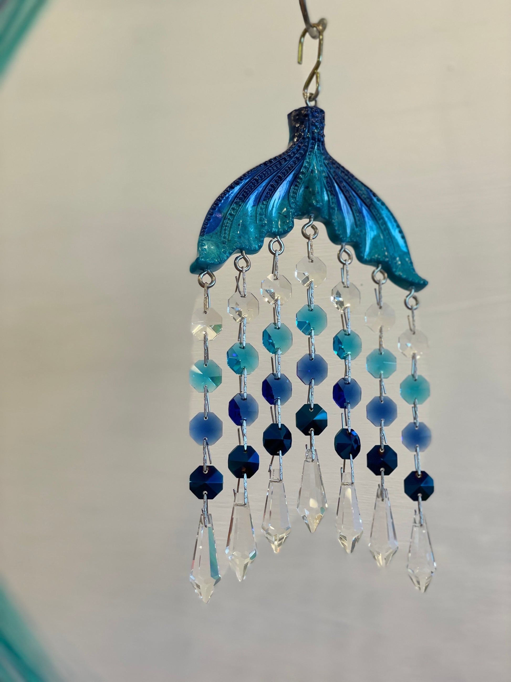 Handmade suncatcher epoxy resin crystal chandelier prisms blue